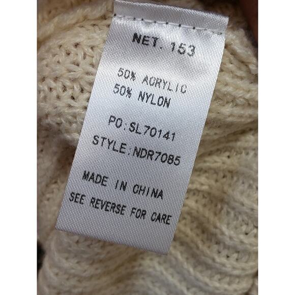 Bump Biddy Sweater Dress Maternity Beige Ribbed Puffy Fur Sleeve Turtleneck LG - Picture 7 of 14